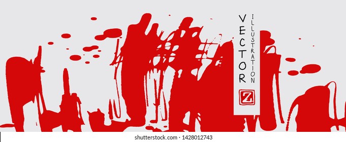 Red ink brush stroke on white background. Japanese style. Vector illustration of grunge stains