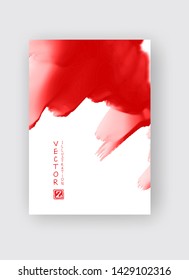 Red ink brush stroke on white background. Japanese style. Vector illustration of grunge stains