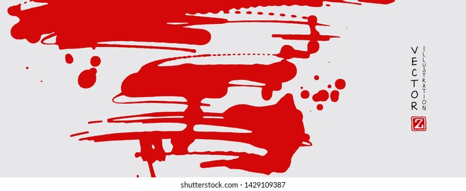 Red ink brush stroke on white background. Japanese style. Vector illustration of grunge stains