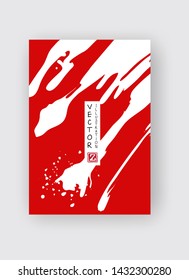 Red ink brush stroke on white background. Japanese style. Vector illustration of grunge stains