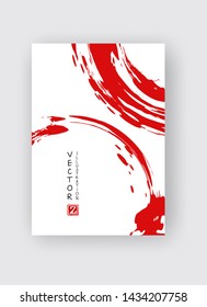 Red ink brush stroke on white background. Japanese style. Vector illustration of grunge stains