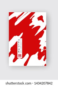Red ink brush stroke on white background. Japanese style. Vector illustration of grunge stains