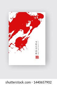 Red ink brush stroke on white background. Japanese style. Vector illustration of grunge stains