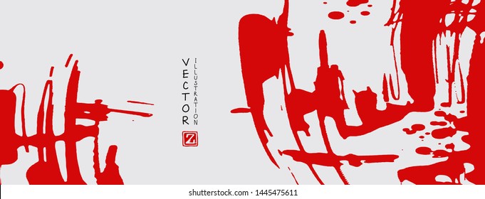 Red ink brush stroke on white background. Japanese style. Vector illustration of grunge stains
