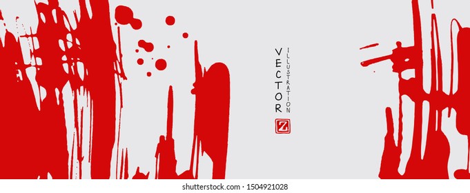 Red ink brush stroke on white background. Japanese style. Vector illustration of grunge stains