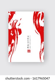 Red ink brush stroke on white background. Japanese style. Vector illustration of grunge stains