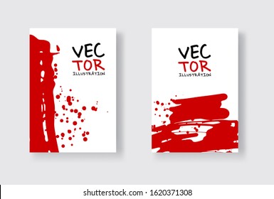 red ink brush stroke on white background. Japanese style. Vector illustration of grunge wave stains.Vector brushes illustration.
