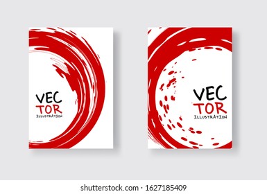 red ink brush stroke on white background. Japanese style. Vector illustration of grunge wave stains.Vector brushes illustration.