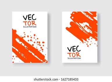 red ink brush stroke on white background. Japanese style. Vector illustration of grunge wave stains.Vector brushes illustration.
