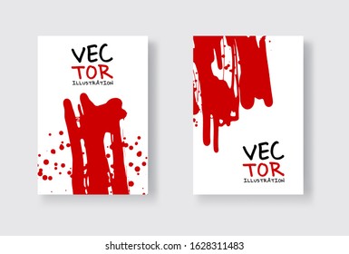 red ink brush stroke on white background. Japanese style. Vector illustration of grunge wave stains.Vector brushes illustration.