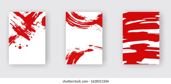 red ink brush stroke on white background. Japanese style. Vector illustration of grunge wave stains.Vector brushes illustration.