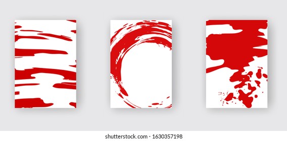 red ink brush stroke on white background. Japanese style. Vector illustration of grunge wave stains.Vector brushes illustration.