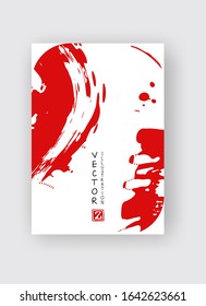 Red ink brush stroke on white background. Japanese style. Vector illustration of grunge stains