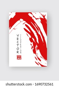 Red ink brush stroke on white background. Japanese style. Vector illustration of grunge stains