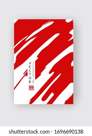 roter Pinselstrich auf weißem Hintergrund. Japanischer Stil. Vektorillustration von Grunge-Flecken