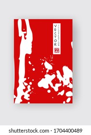 Red ink brush stroke on white background. Japanese style. Vector illustration of grunge stains