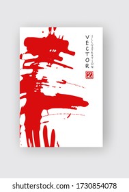 Red ink brush stroke on white background. Japanese style. Vector illustration of grunge stains