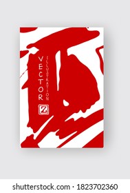 Red ink brush stroke on white background. Japanese style. Vector illustration of grunge stains