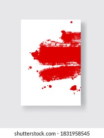 Red ink brush stroke on white background. Japanese style. Vector illustration of grunge stains