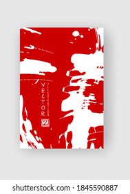 Rojo trazo de pincel de tinta sobre fondo blanco. Estilo japonés. Ilustración vectorial de manchas de grano
