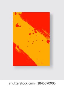 Red ink brush stroke on yellow background. Japanese style. Vector illustration of grunge stains