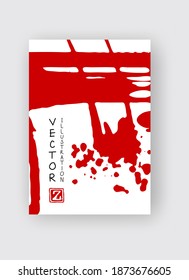 Red ink brush stroke on white background. Japanese style. Vector illustration of grunge stains