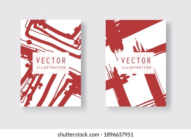 Rojo trazo de pincel de tinta sobre fondo blanco. Estilo japonés. Ilustración vectorial de manchas de grano