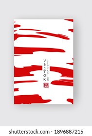 Rojo trazo de pincel de tinta sobre fondo blanco. Estilo japonés. Ilustración vectorial de manchas de grano