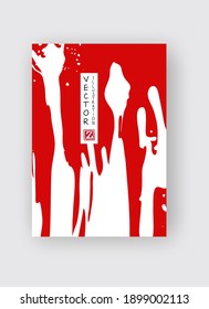 Red ink brush stroke on white background. Japanese style. Vector illustration of grunge stains