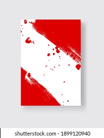 Red ink brush stroke on white background. Japanese style. Vector illustration of grunge stains
