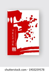 roter Pinselstrich auf weißem Hintergrund. Japanischer Stil. Vektorgrafik von Grunge-Flecken