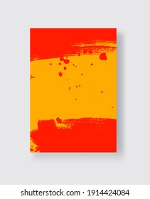 Red ink brush stroke on yellow background. Japanese style. Vector illustration of grunge stains