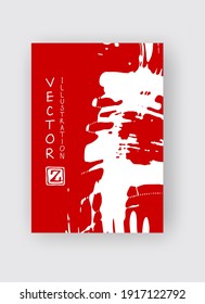 Red ink brush stroke on white background. Japanese style. Vector illustration of grunge stains