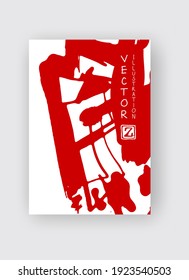 Red ink brush stroke on white background. Japanese style. Vector illustration of grunge stains