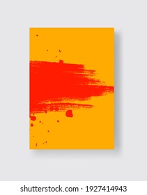 Red ink brush stroke on yellow background. Japanese style. Vector illustration of grunge stains