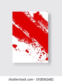 Red ink brush stroke on white background. Japanese style. Vector illustration of grunge stains