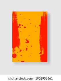 Red ink brush stroke on yellow background. Japanese style. Vector illustration of grunge stains