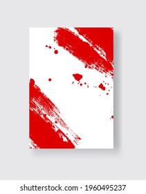 Red ink brush stroke on white background. Japanese style. Vector illustration of grunge stains
