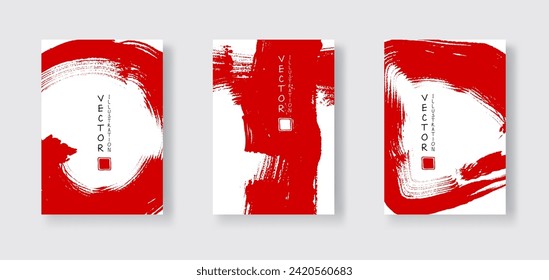 Red ink brush stroke on white background. Japanese brush style banner. Vector illustration of grunge stains