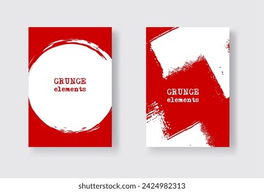 Red ink brush stroke on white background. Japanese style. Vector illustration of grunge stains