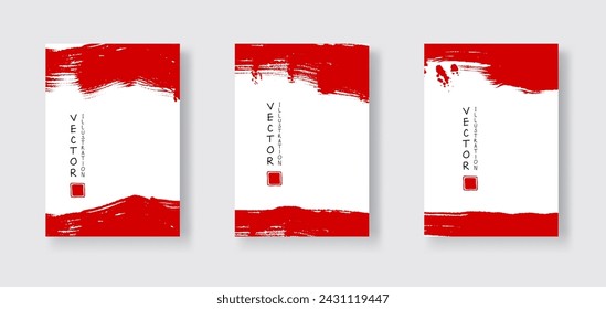 Red ink brush stroke on white background. Japanese brush style banner. Vector illustration of grunge stains