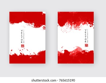 Red ink brush stroke on white background. Japanese style. Vector illustration of grunge strip stains