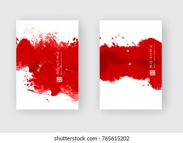 Red ink brush stroke on white background. Japanese style. Vector illustration of grunge strip stains