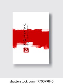 Red ink brush stroke on white background. Japanese style. Vector illustration of grunge circle stains