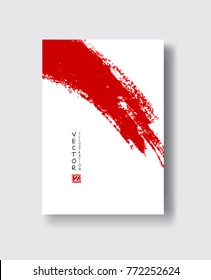 Red ink brush stroke on white background. Japanese style. Vector illustration of grunge circle stains