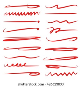 red ink brush underline set, brush stroke set