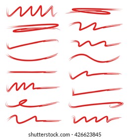 red ink brush underline set, brush stroke set