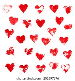 Red Ink Hearts Stamped on the paper