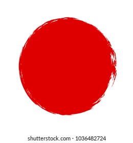 Red Ink Paint Brush Circle Isolated On White Background. Vector