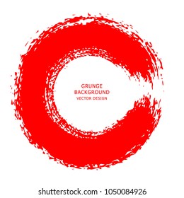 Red ink round brush stroke on white background. Vector illustration of grunge circle stains